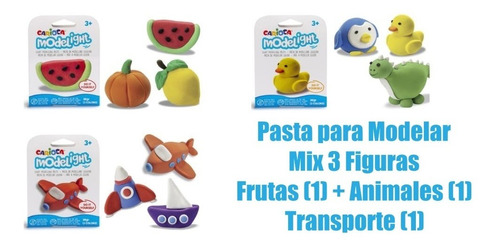 Pasta Modelar Mix 3u - Frutas(1), Animales(1), Transporte(1)