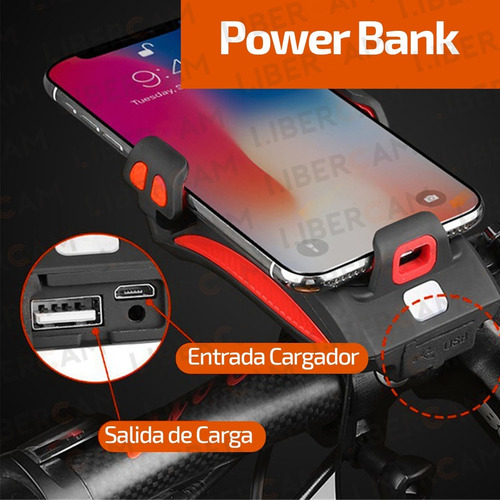 Luz Bici Power Bank Leds + Porta Celular + Bocina