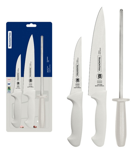 Juego de Cuchillos Tramontina Premium 3 Pzas con Mangos de Polipropileno Blanco