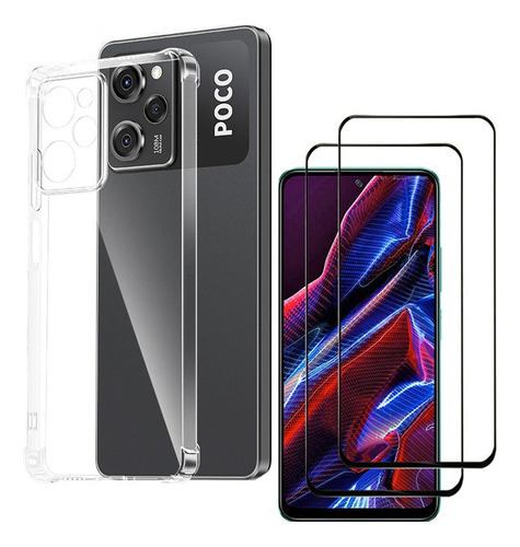 Capa Capinha Para Xiaomi Poco X5 Pro + 2x Película Vidro 3d Cor Transparente