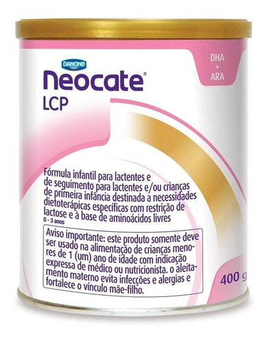 Fórmula infantil em pó sem glúten Danone Neocate LCP sabor neutro em lata kit de 3 unidades de 400g - 0 meses a 3 anos