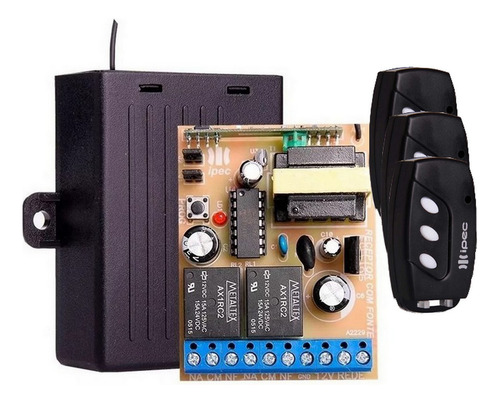Receptor 2 Canais 433 Mhz C/ Fonte 12v 2a 3 Controle Tx Ipec