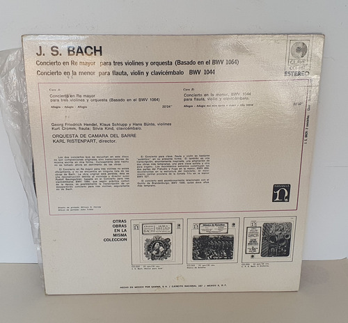 Lp Bach, Conciertos Para Tres Violines Y Para Flauta (Usado)
