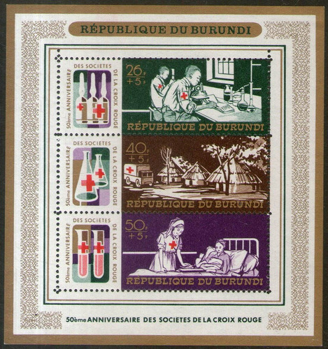 Burundi Bloc X 3 Sellos Mint 50° Aniv. Cruz Roja Año 1969 