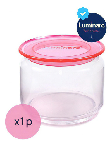 Frasco Organizador Vidrio Hermético Luminarc 0,5 Litro Color Tapa Rosa
