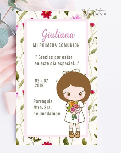 Imagen 3 de 10 de Estampitas Primera Comunión Tarjetas Estampas Nenas X 4u