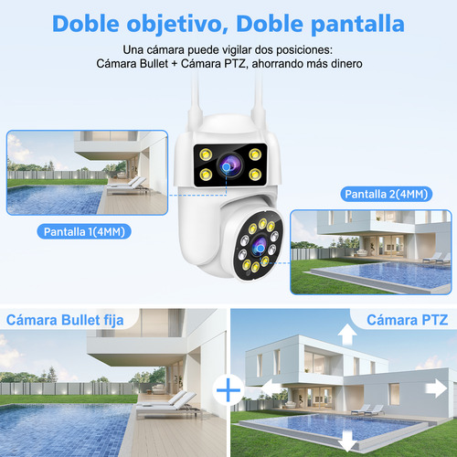 Cámara Seguridad Wifi Dual Lente Exterior Con Led Alarma 8mp