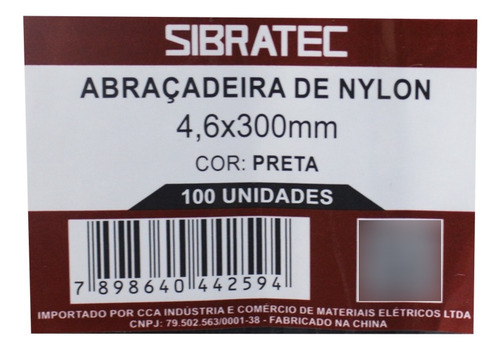 Abraçadeira De Nylon Preta 4,8 X 300mm