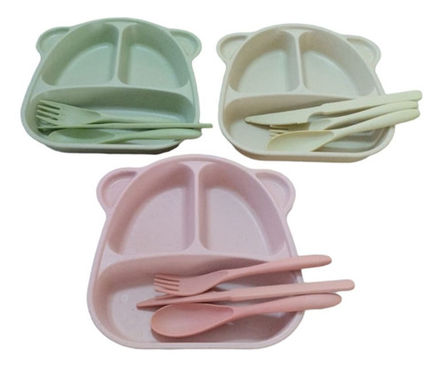 Plato Para Bebé Con 3 Divisiones Y Cubiertos.