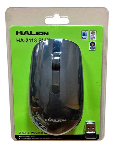 Mouse Inalambrico Halion Slim Ha-2113 Wifi Gris Y Negro