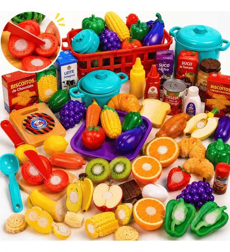 Cestinha Comidinhas Cortar Velcro 31 Pçs Frutas Brinquedo