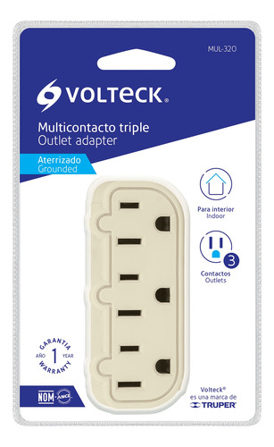 Multicontacto 3 Entradas Enchufe Pared Tierra Aterrizado 15a