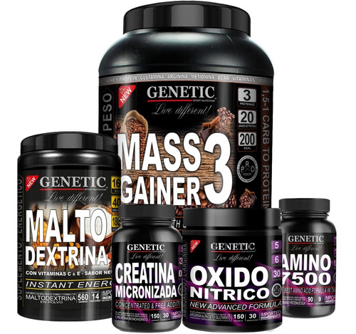 Combo Anabol 5 Gainer Creatina Aminoácidos Genetic