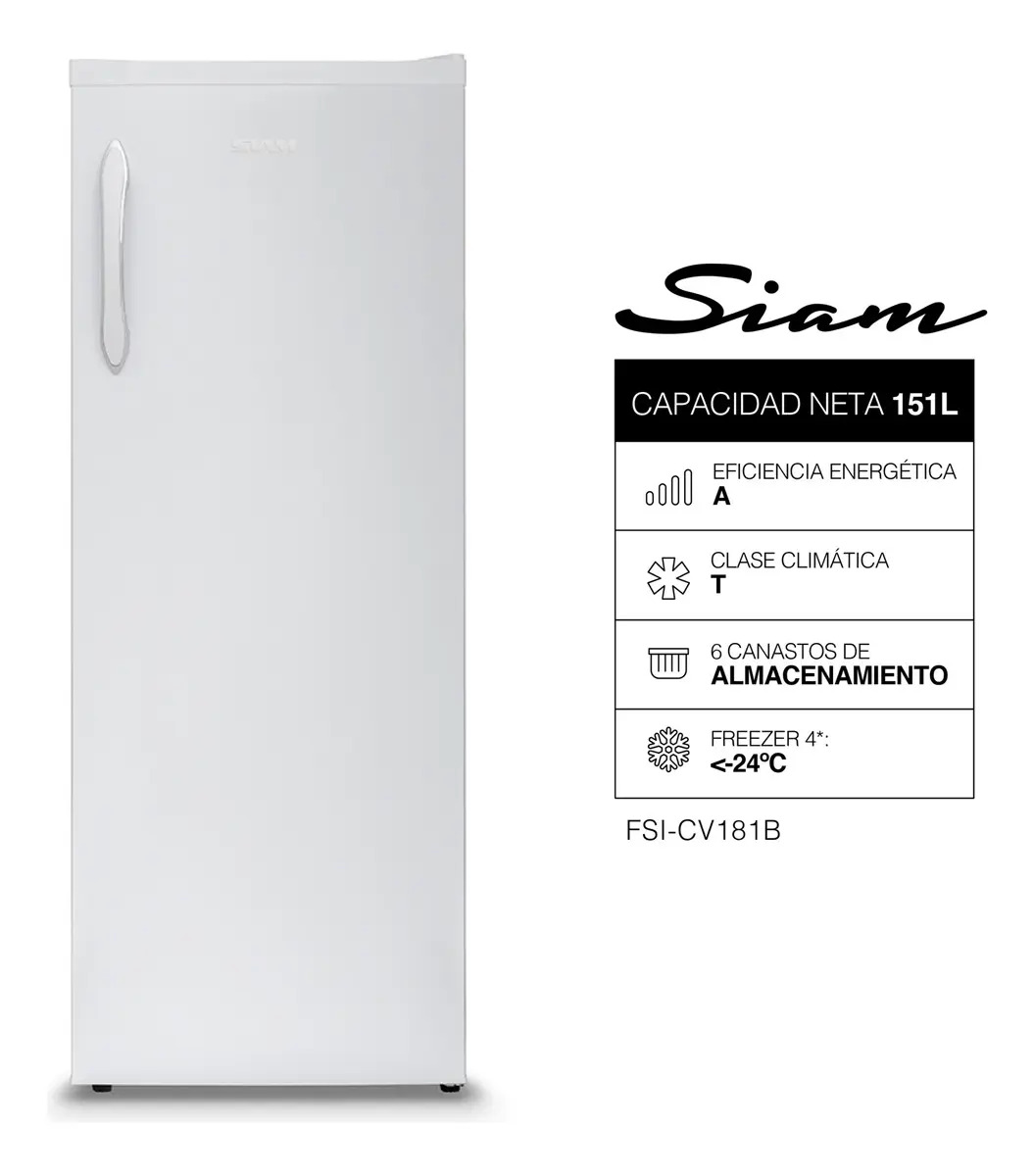Freezer Vertical Siam Fsi-cv181b 181 Litros 6 Estantes Color Blanco