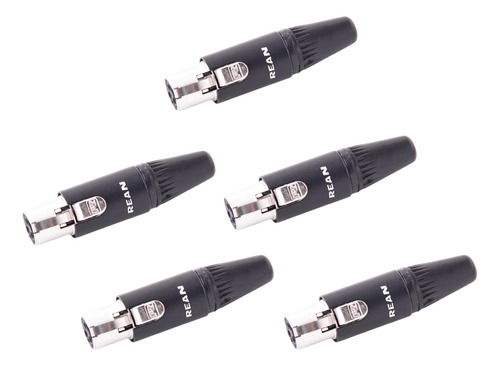 Kit 5 Conector Rean Tiny Xlr Femea Rosca 3 Polos Rt3fc-b