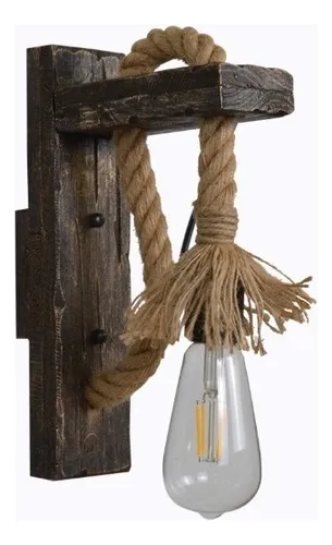 comprar Aplique Lampara Muro Cañamo Madera Vintage Deco Color Marrón