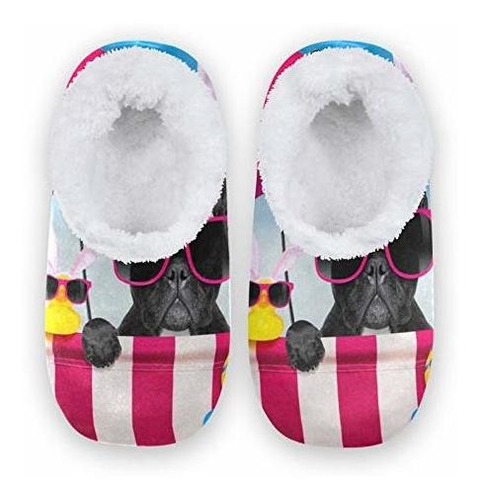 French Bulldog Fuzzy Feet Slippers For Women Cute Coral Fle 