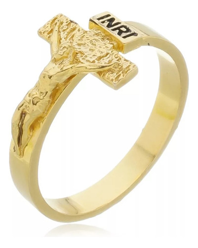 Anel Crucifixo C/ Cristo Masculino Ouro Amarelo 18kl Modelo4