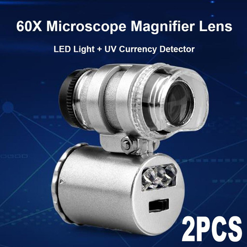 2pcs 60x Lupa Miscroscopio Joyería Lupa Con Luz Uv Y