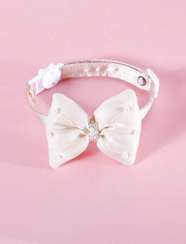 Collar Para Gato De Moño Con Perlitas. Elegi Color. Rosa U