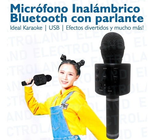 Imagen 2 de 10 de Microfono Karaoke Bluetooth Inalambrico Parlante Efectos