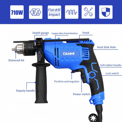 Taladro Impacto Industrial 1/2 Pulgadas 13mm 710w Danmi