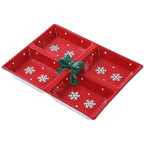 Servidor Cerámico De 4 Secciones Tema Navideño De Cop...