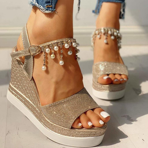 Imagen 1 de 1 de Sisit Glitter Platform Sandals Dama Chunky Heel Metallic