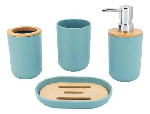 ** Accesorios De Baño Set De 4 Piezas Con Detalles De Bambu