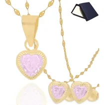 Comprar Dije Collar Gargantilla Mujer Corazon Rosa Oro 10k Set Aretes Broqueles Corazon Oro Puro 10k 10 Kilates Juego Oro Regalo Dama Mujer Niña Oro 10k Cadena Oro Sólido 10k Gargantilla Zirconia Broqueles