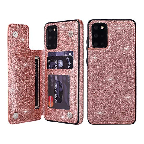 Funda Para Samsung Galaxy S20 Plus Rosa Dorado Glitter Pu Pi