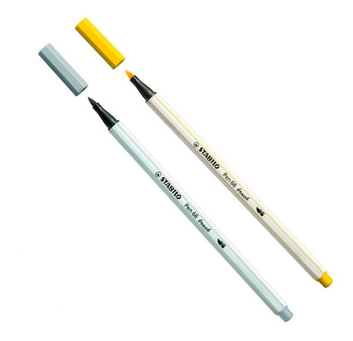 Kit 2 Caneta Stabilo Pen Brush 88 Amarela+ Azul 0,4mm