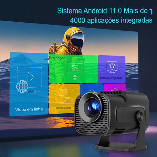Projetor Hy320 Smart Tv Mini Wifi6 390ansi Android Cor Preto