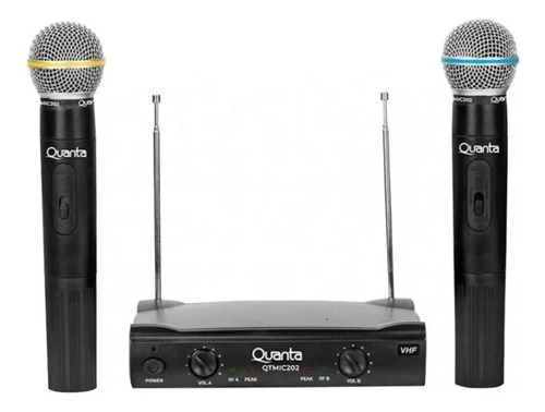 Microfone Sem Fio Wireless Vhf Duplo Quanta Qtmic202 Bivolt