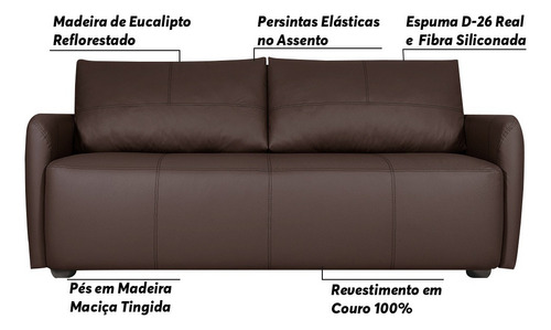 Sofá Decorativo Lily 220cm Couro Café - Gran Belo