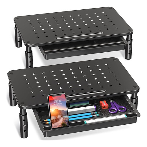 Elived 2 Pack Monitor Stand Riser Con Cajón, 3 Altura Ajusta