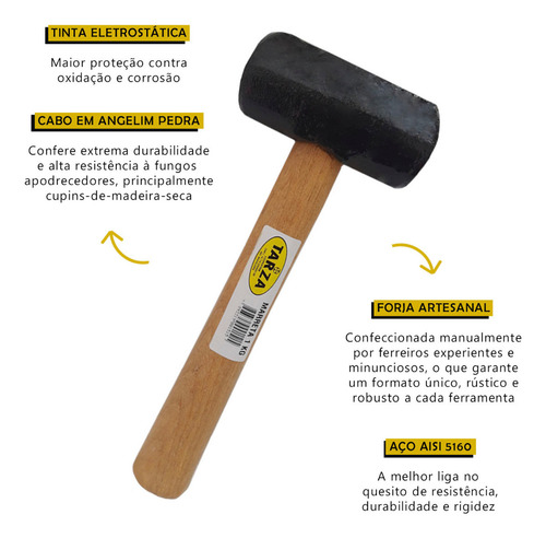 Marreta 1kg E Talhadeira Redonda Lisa 12 Kit Tarza