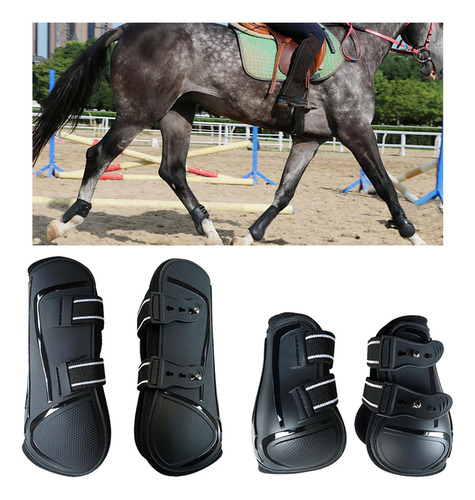 Horse Tendon Boots Set Of 4 Jumping Adjustable Brace Black L