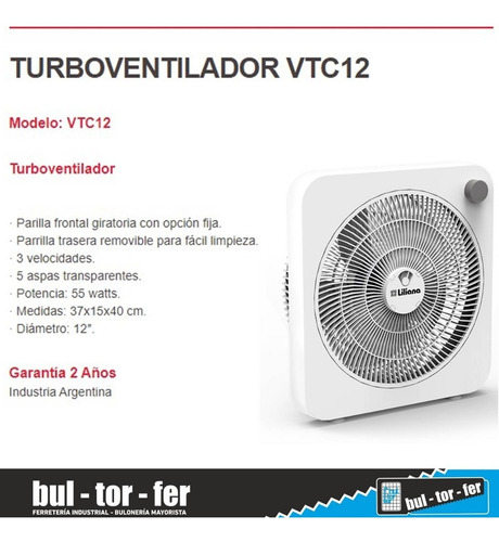 Imagen 3 de 6 de Ventilador Turboventilador Liliana 12 PuLG Hogar Vtc12