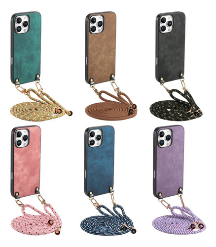 Funda Morada Con Correa Cruzada For iPhone 15 Pro Max