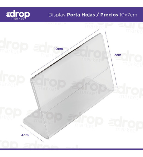 Imagen 2 de 10 de Porta Precios Nombre Acrílico Menú Mesa Escritorio 10x7 X50u