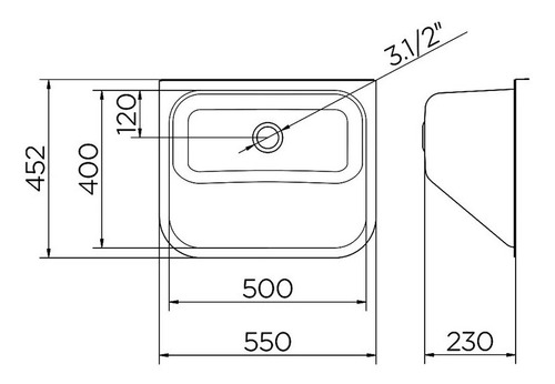 Imagem 2 de 3 de Tanque De Inox Monobloco Parede 55x45x23 Docol 32l