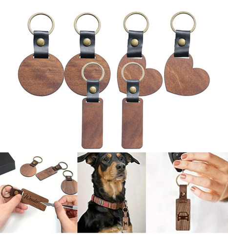 6 Uds Diy Llaveros De Madera En Madera Sin Pintar