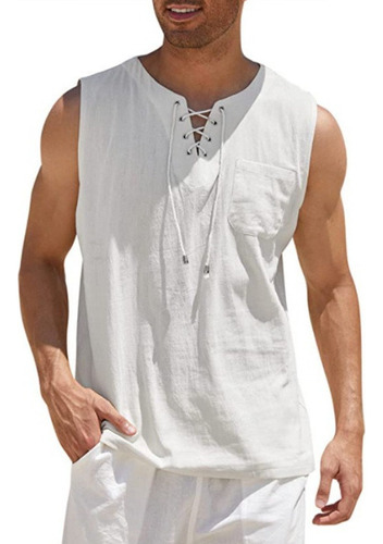 Camisas Sin Mangas De Algodón Y Lino Para Hombre, Casual Ren