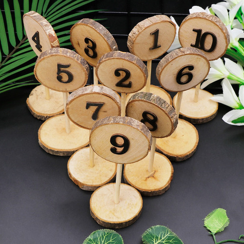 1-10 Números De Mesa De Madera Rústica, Asiento Base