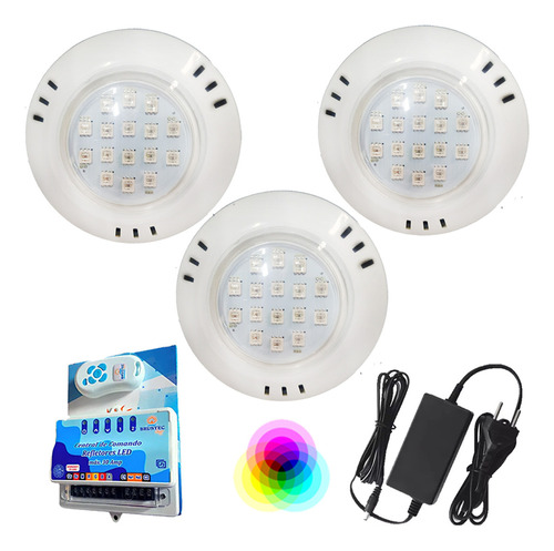 Kit 3 Led 9w Abs Rgb Brustec + Controle Touch + Fonte