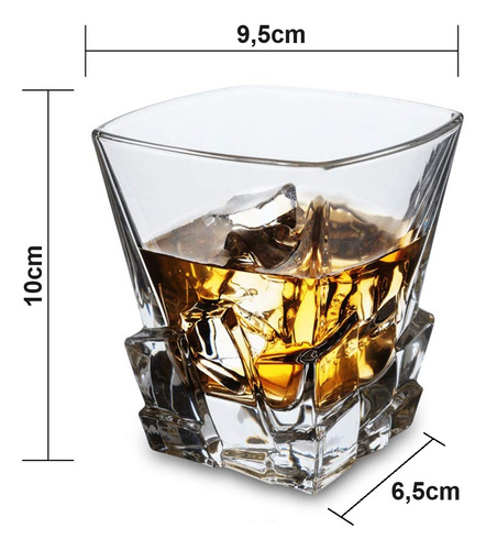 Kit Jogo 6 Copos De Vidro Whisky 300ml Quadrado Trabalhado