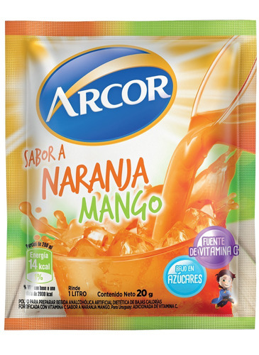 Jugo de naranja mango  Arcor en polvo 20 g pack x 18