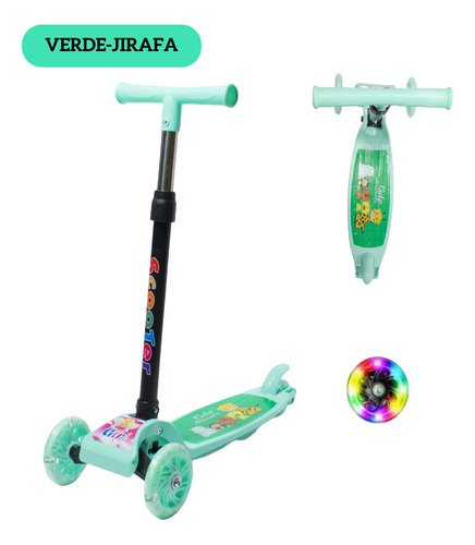 Scooter Jirafa Verde Con Ruedas Plegables, Scooter Infantil