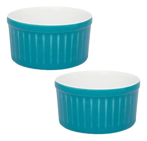 Conj 2 Tigelas Ramekim Refratário 50ml Em Porcelana Oxford Cor Azul-celeste